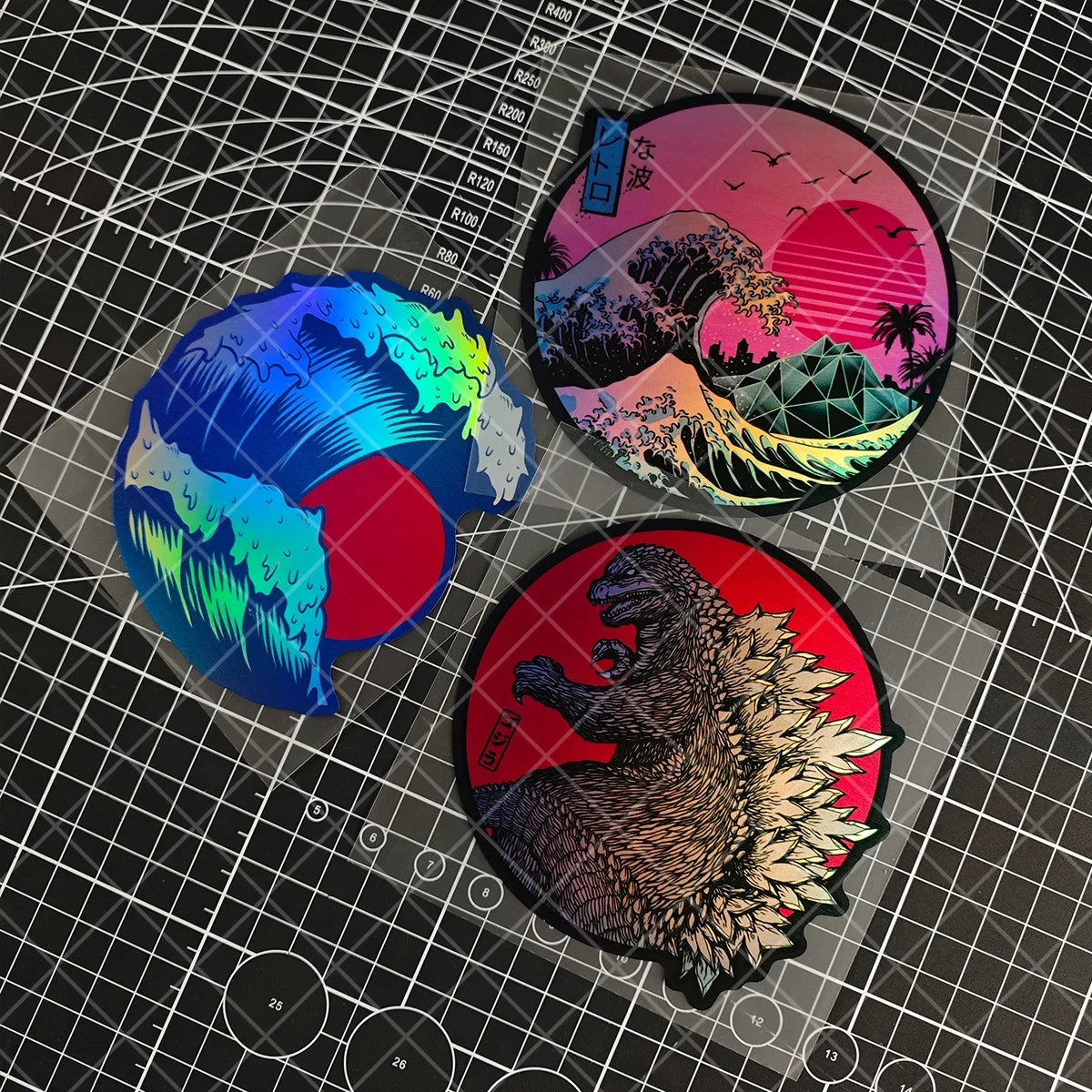 Japanese Wave Art Reflective Glitter Motorcycle Sticker