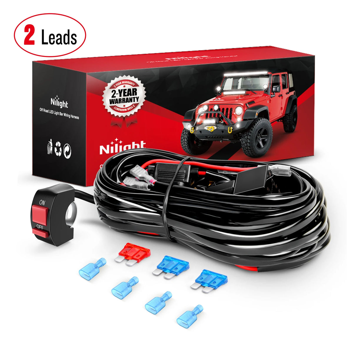 Nilight LED Light Bar Wiring Harness with Handlebar Switch