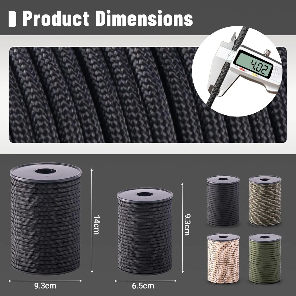 4mm 9-Core Paracord, 30/50/100M – Military Standard Rope