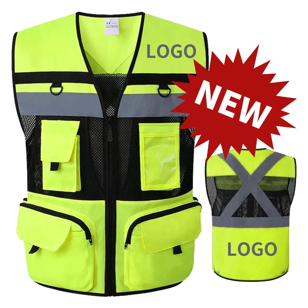 Custom Logo Breathable Mesh Hi-Vis Vest with Tool Pockets