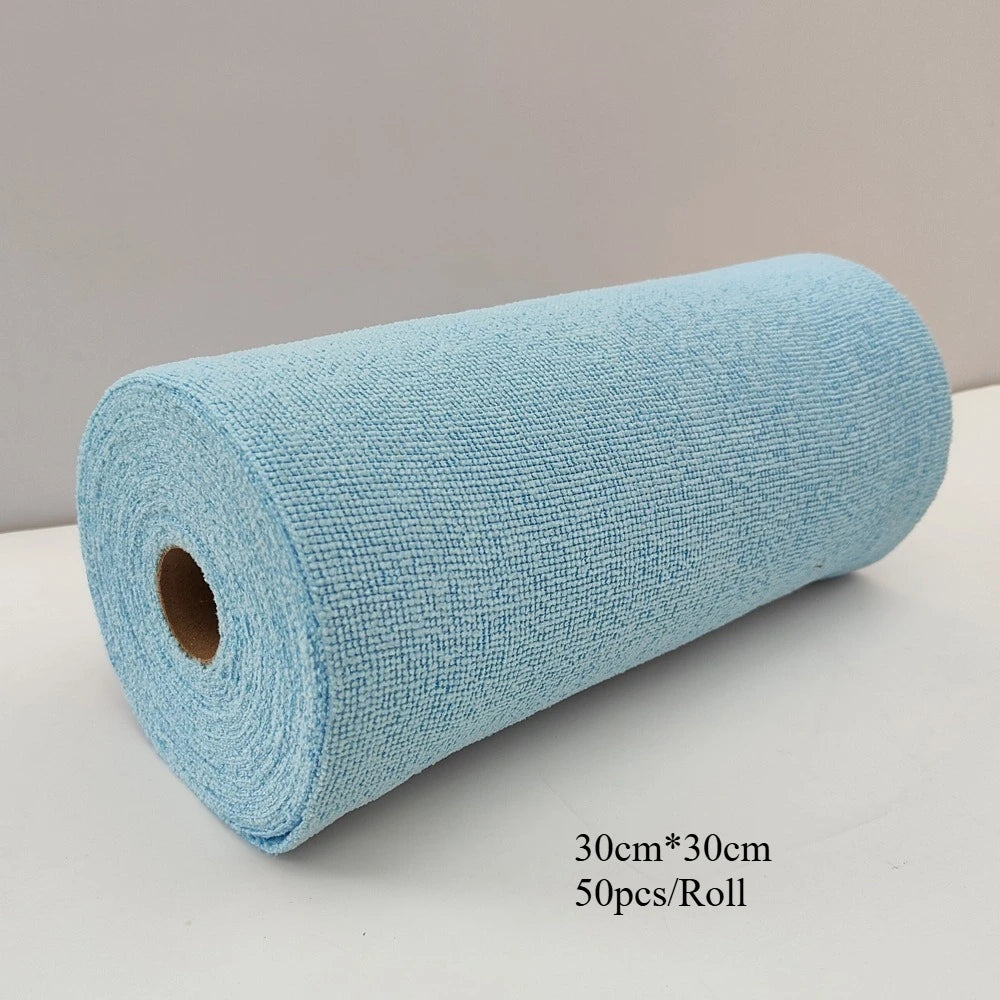 Car Washing Rag 50pcs/Roll Microfiber Tear-Towel Reusable Cleaning Rag Multi-Purpose Dishwashing Towels For Tableware Car Wash