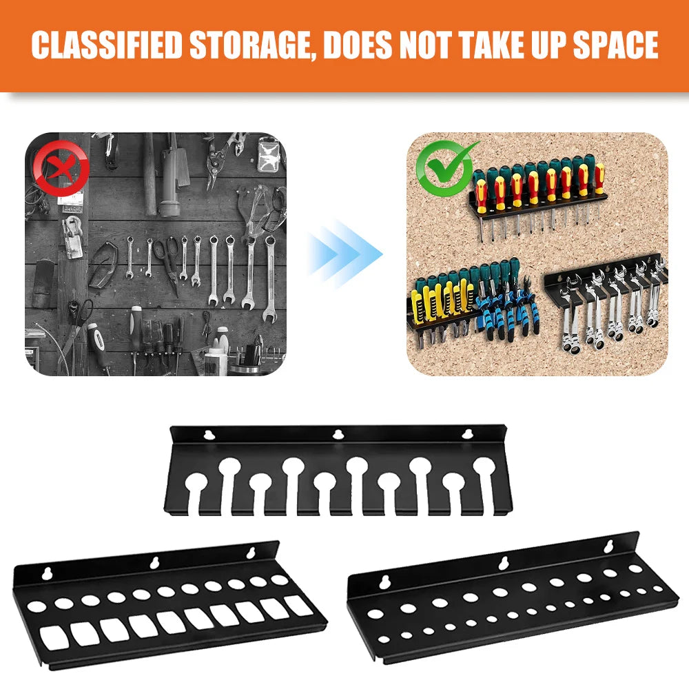 Wall Mount Hardware Tool Hanger Screwdriver Organizer, Pliers Holder,Wrench Organizer Wall Tool Organizer Space-Saving Black