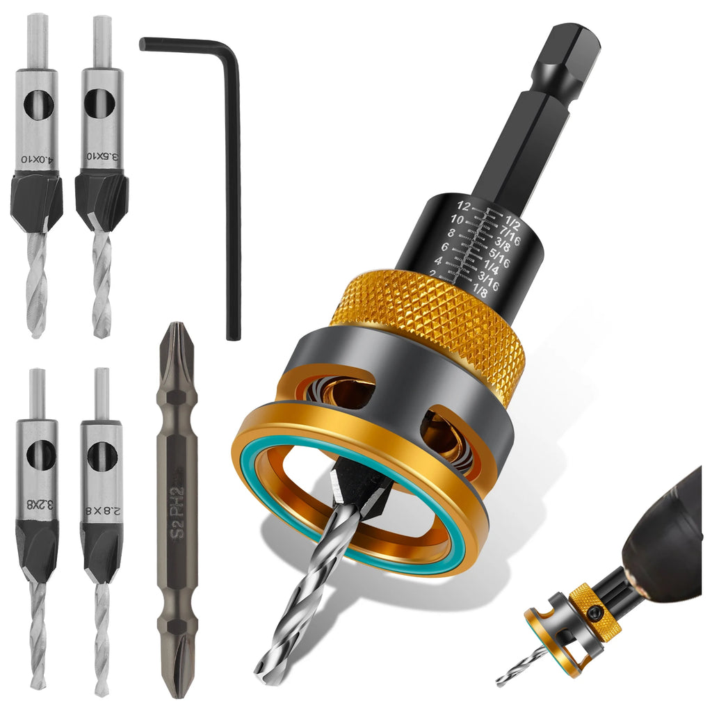 Woodworking Limit Four Edge Countersink Drill High-Speed Steel Drill Adjustable Depth Step Drill Screw Countersink Drill Bit