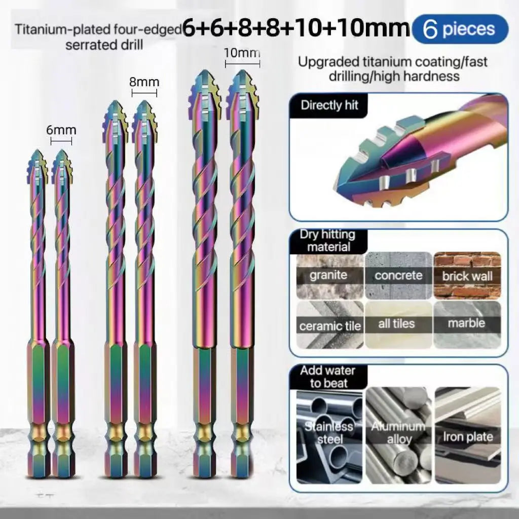 3-12mm Four-Edge Serrated Drill Bit Set for Glass, Tile, Concrete & Metal
