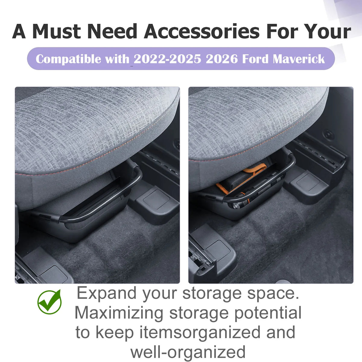 Under Seat Storage Tray for Ford Maverick 2022-2026 Manual Seats