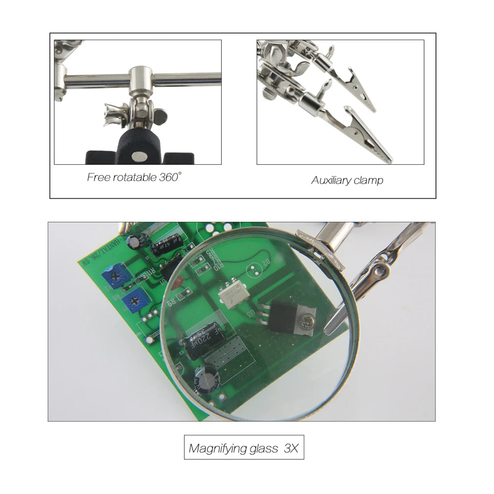 Helping Hands Magnifier Stand with Dual Alligator Clips, Adjustable 5X
