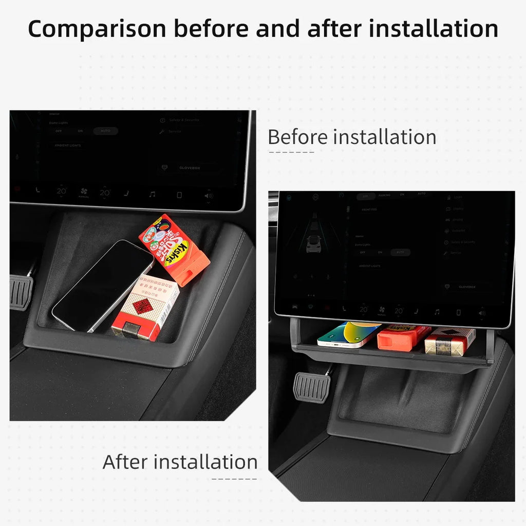 Under Screen Hidden Storage Tray for Tesla Model 3 and Model Y