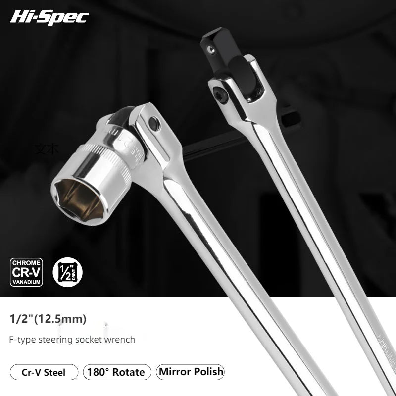Hi-Spec 1/2" Drive Breaker Bar High-Torque F-Rod with 180 Swivel Head, Professional CR-V Steel Power Lever for Automotive repair