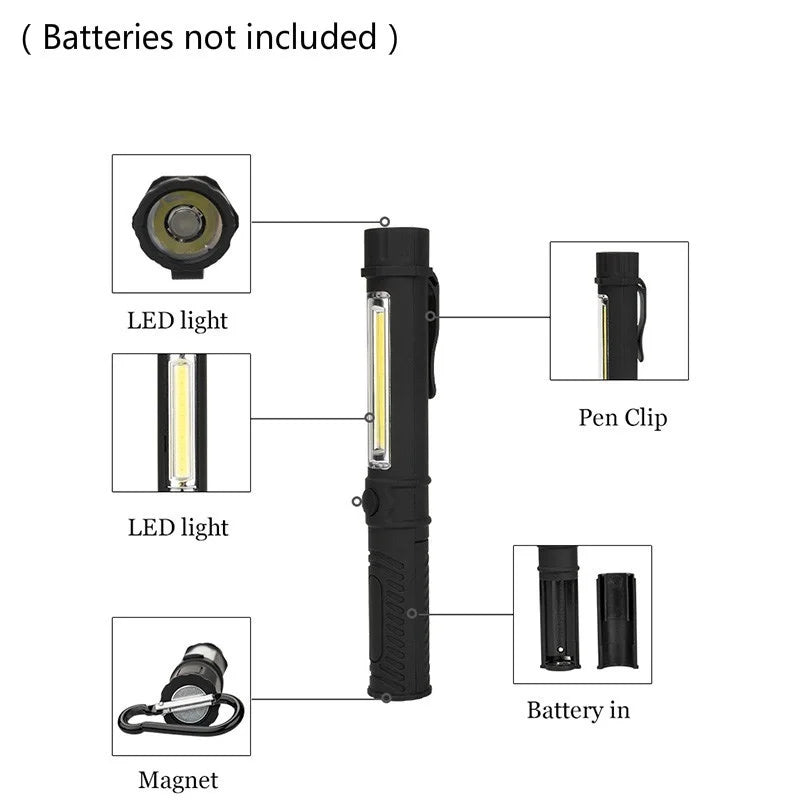 Multifunction COB LED Mini Pen Light Work Inspection LED Flashlight Stonego Torch Lamp With the Bottom Magnet and Clip