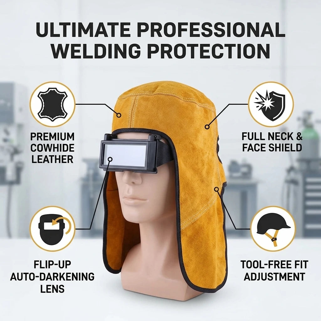 Welding Helmet  Good Quality Heat Resistant Breathable Welding Helmet  Mask with Lens Leather Welding Mask