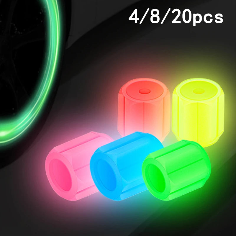Glow-in-the-Dark Tire Valve Caps for Car & Motorcycle, 4/8/20 Pcs