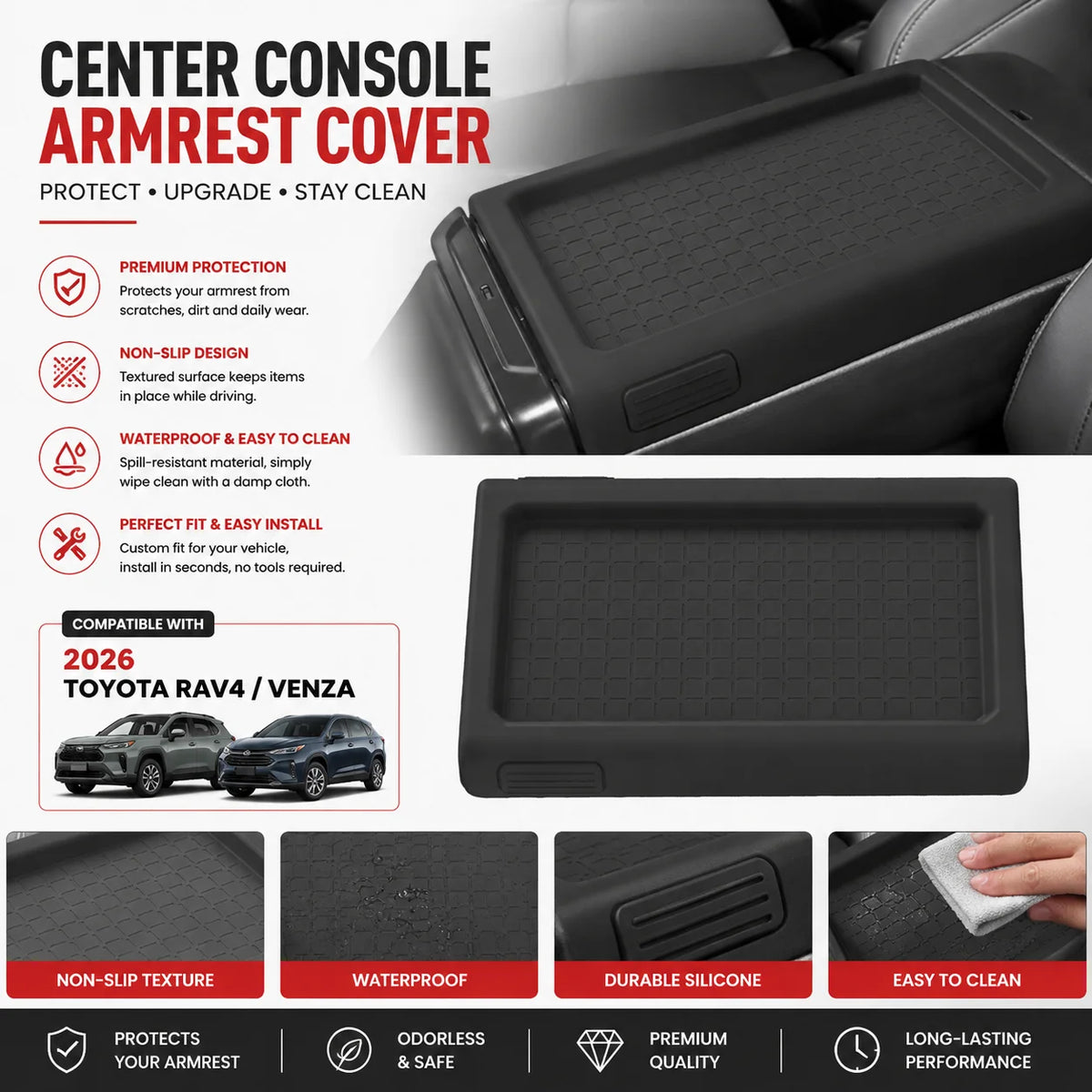 2026 Toyota RAV4 Venza Center Console Silicone Armrest Cover