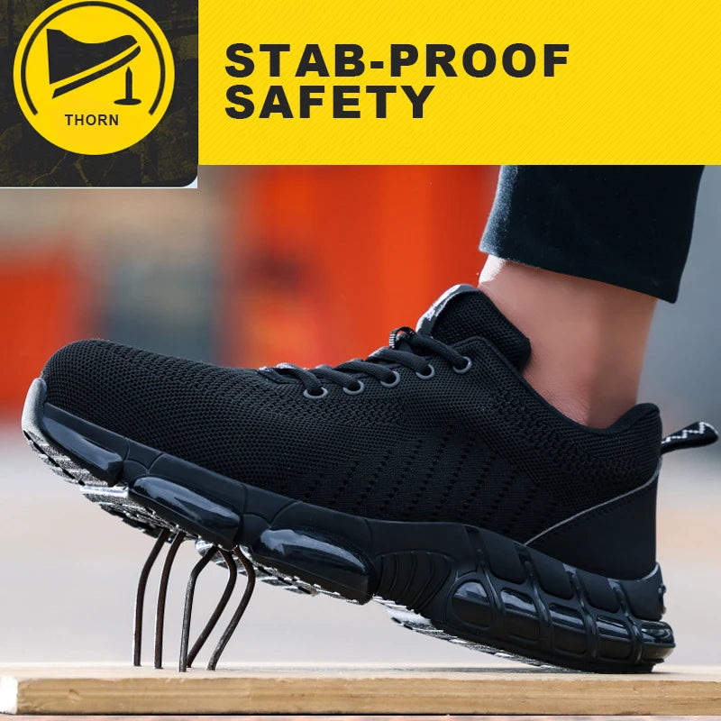 Steel Toe Safety Work Shoes, Comfortable Breathable Non-Slip Protective