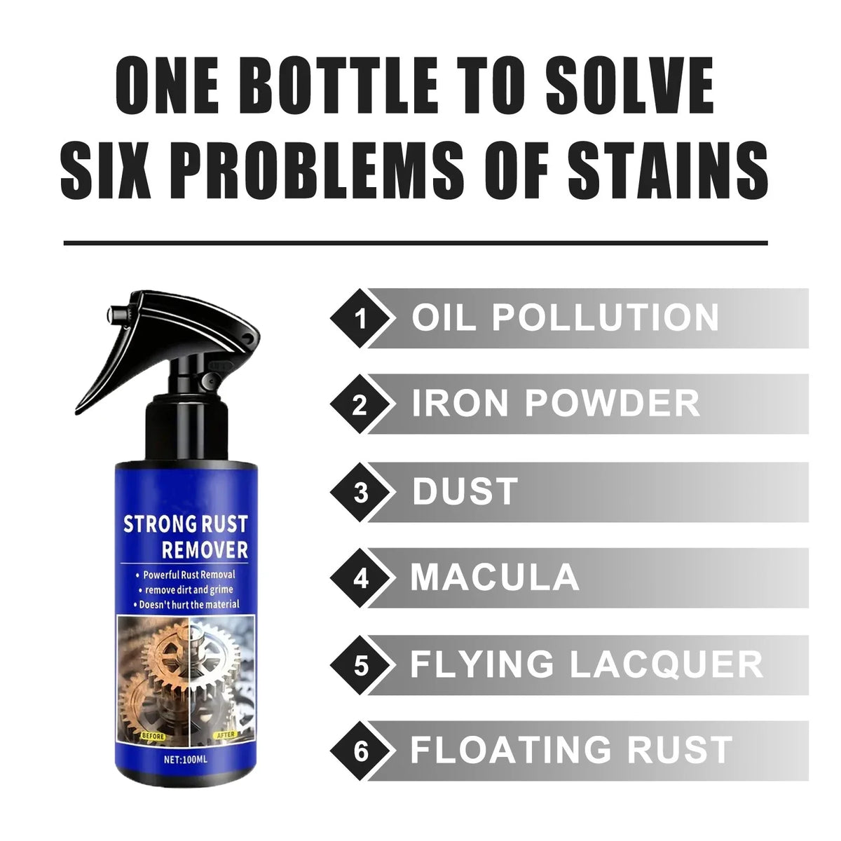 Multifunctional car rust remover used for removing rust providing surface protection on car brake pads iron metal surface 1/3PCS