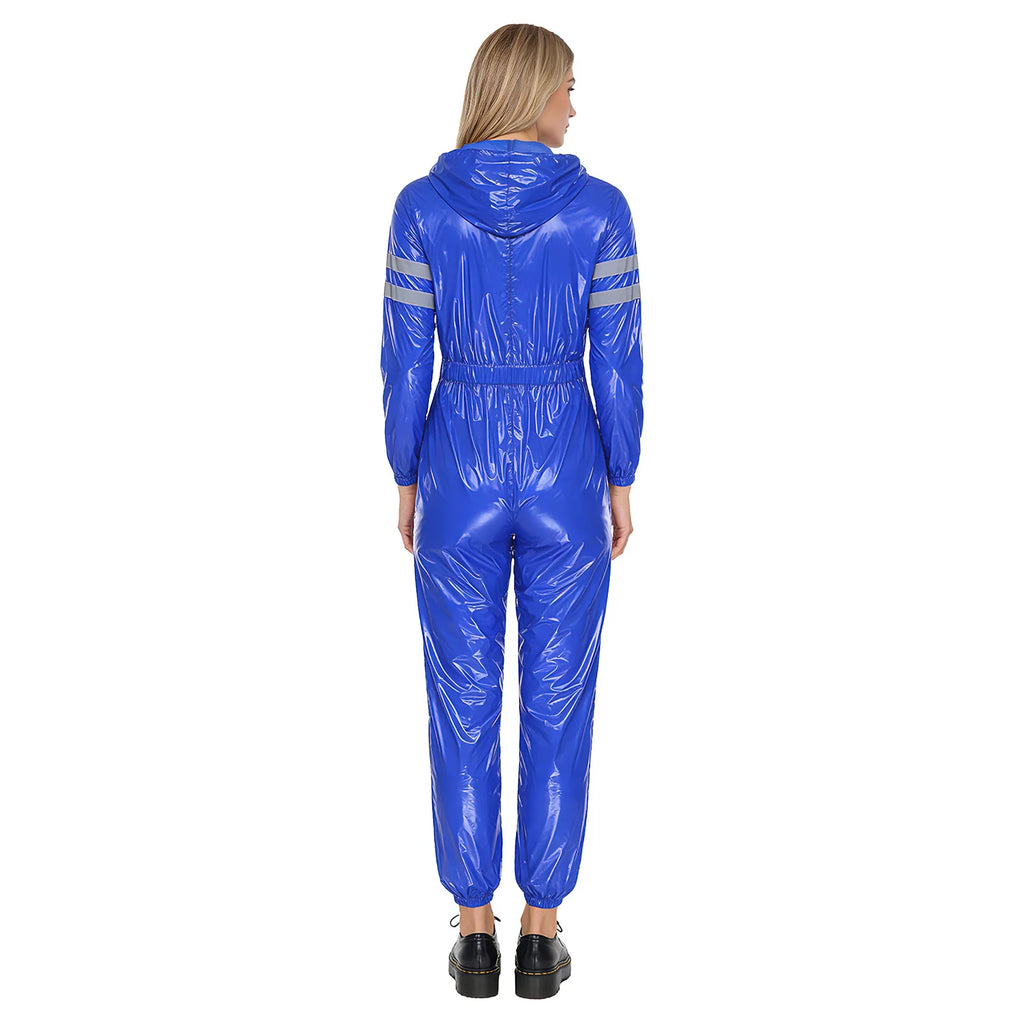 Womens Water Resistant Hooded Coveralls High Visibility Reflective Strips Long Sleeve Front Zipper Work Overalls for Workshop