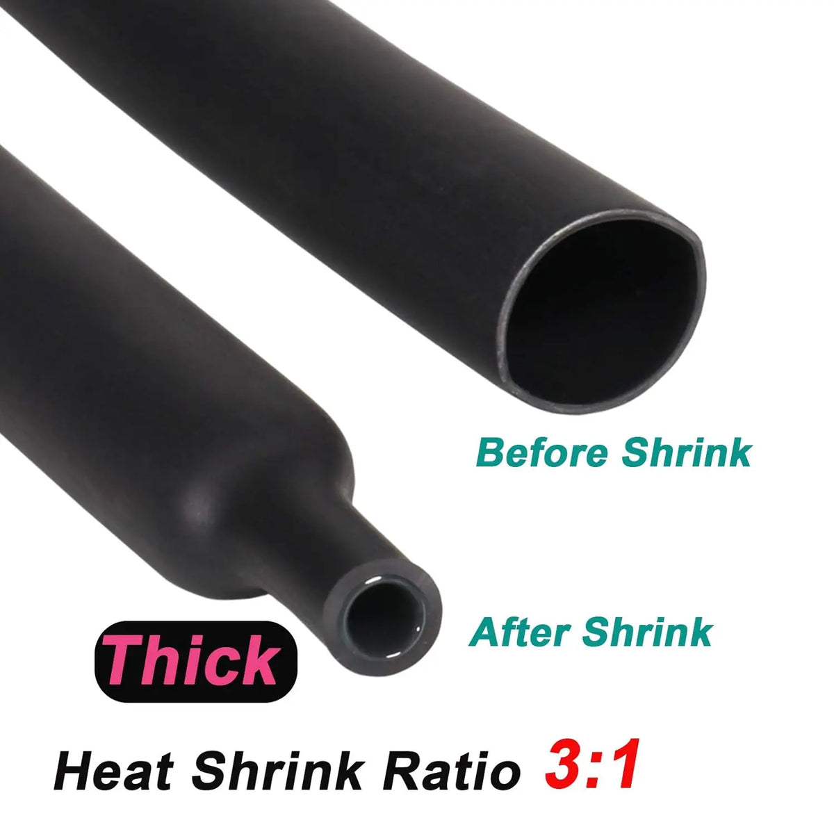 8ft/ 2.4m Length Heat Shrink Tubing Kit, 3:1 Heat Shrink, Large Marine Dual Wall Adhesive Shrinkable Wire Wrap Tube.