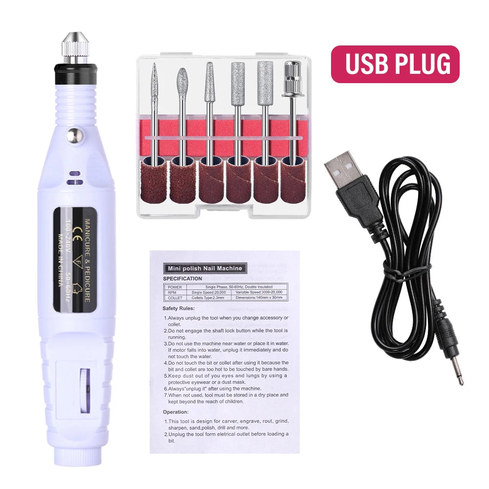 Electric Nail Sander Set Nail Drill Machine Grinding Equipment Milling Cutter For Manicure Pedicure Strong Polishing Tools
