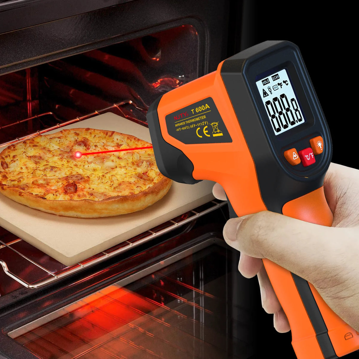 T600 Laser Temperature Gun, Infrared Thermometer Sensor Handheld Non-Contact IR LCD Industrial Pyrometer 600°C