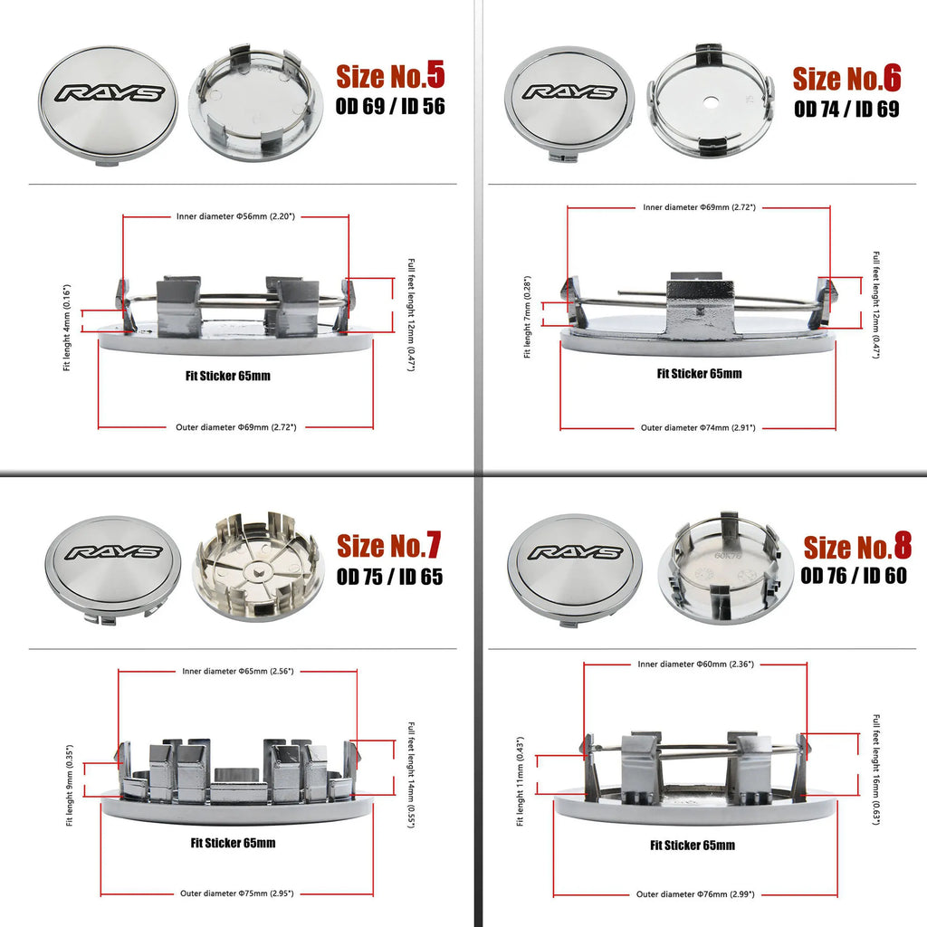 Universal Wheel Center Caps, Multiple Sizes, Set of 4