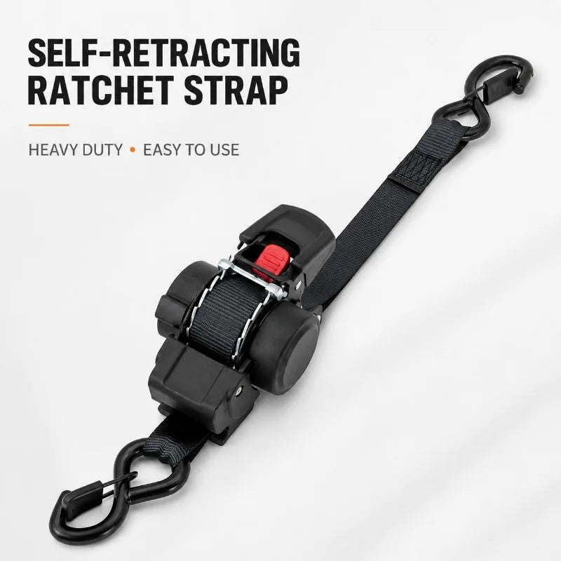 Retractable Ratchet Tie Down Straps, Heavy Duty Cargo Lashing Belts with Soft Loops for Truck and Trailer