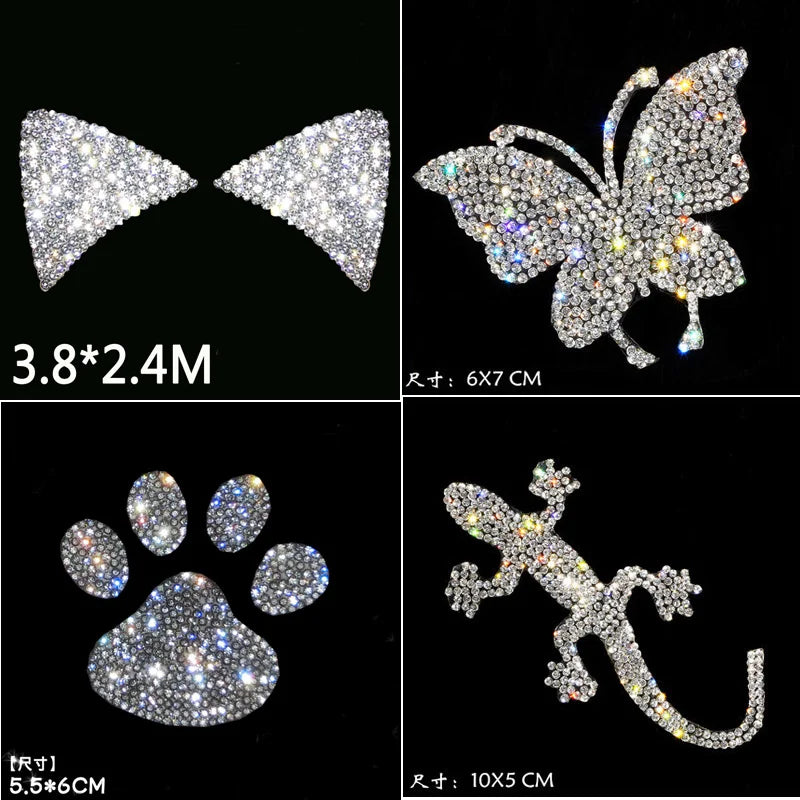 Cat Ear and Paw Rhinestone Car Stickers, 3D Bling Body Decals - view 2