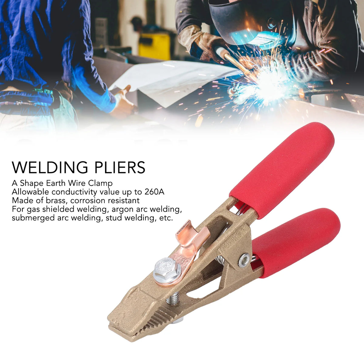 A Shape Earth Wire Clamp Brass Grounding Work Clamp Electric Argon Arc Welding Pliers 260A Earth Wire Clamp Grounding Work Clamp