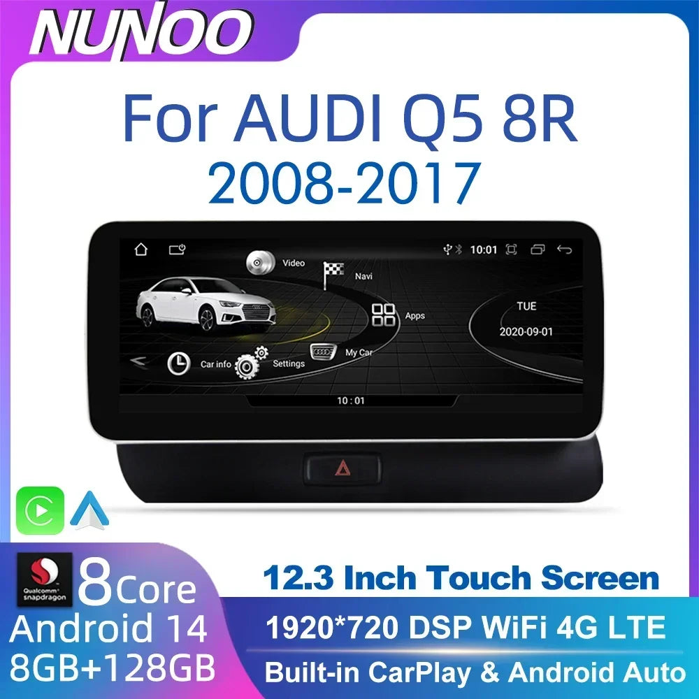 12.3-inch Android 14 Car Radio GPS WiFi CarPlay for Audi Q5 2008-2017