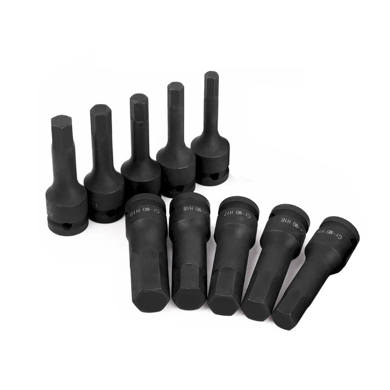 1/2 Inch Drive Long Impact Socket Set Hex Bits Allen Driver Metric H4 to H19