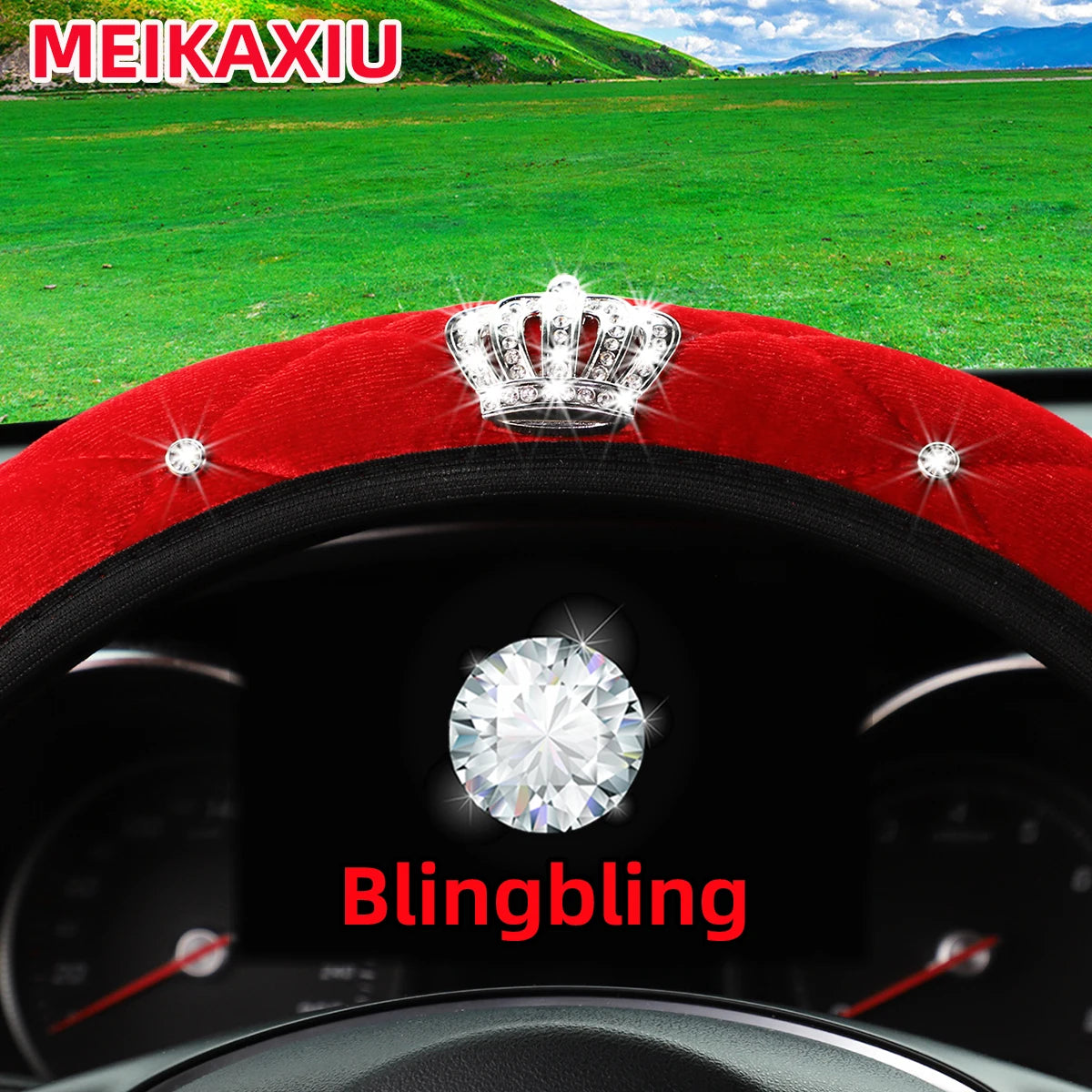 Fuzzy Bling Crown Steering Wheel Cover, No Inner Ring