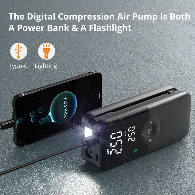 Rechargeable Air Pump Tire Inflator, Portable Digital Cordless Car Tyre Compressor for Motorcycle, Bicycle and Balls