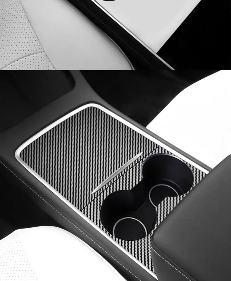 Wood Grain and Carbon Look Center Console Film for Tesla Model Y 2021-2023