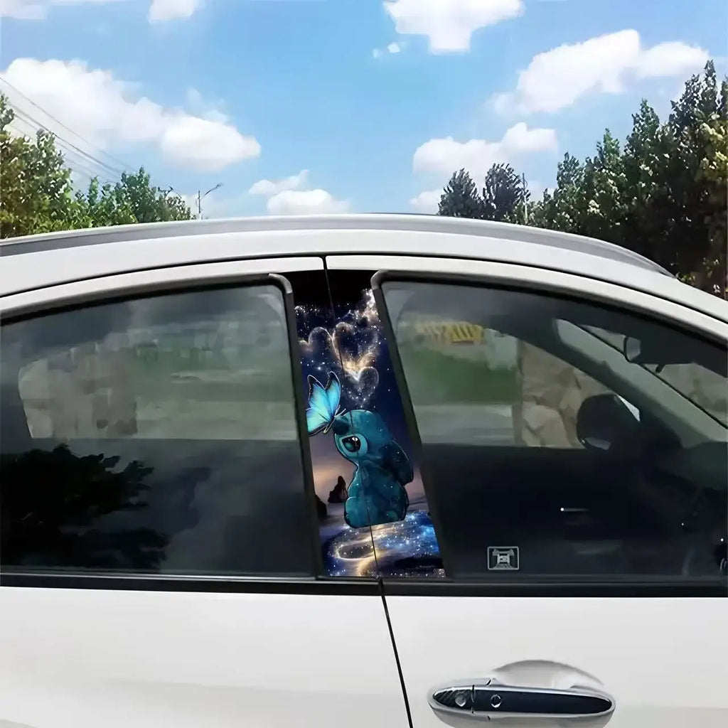 Blue Diamond Butterfly B-Pillar Car Decal, 2pc