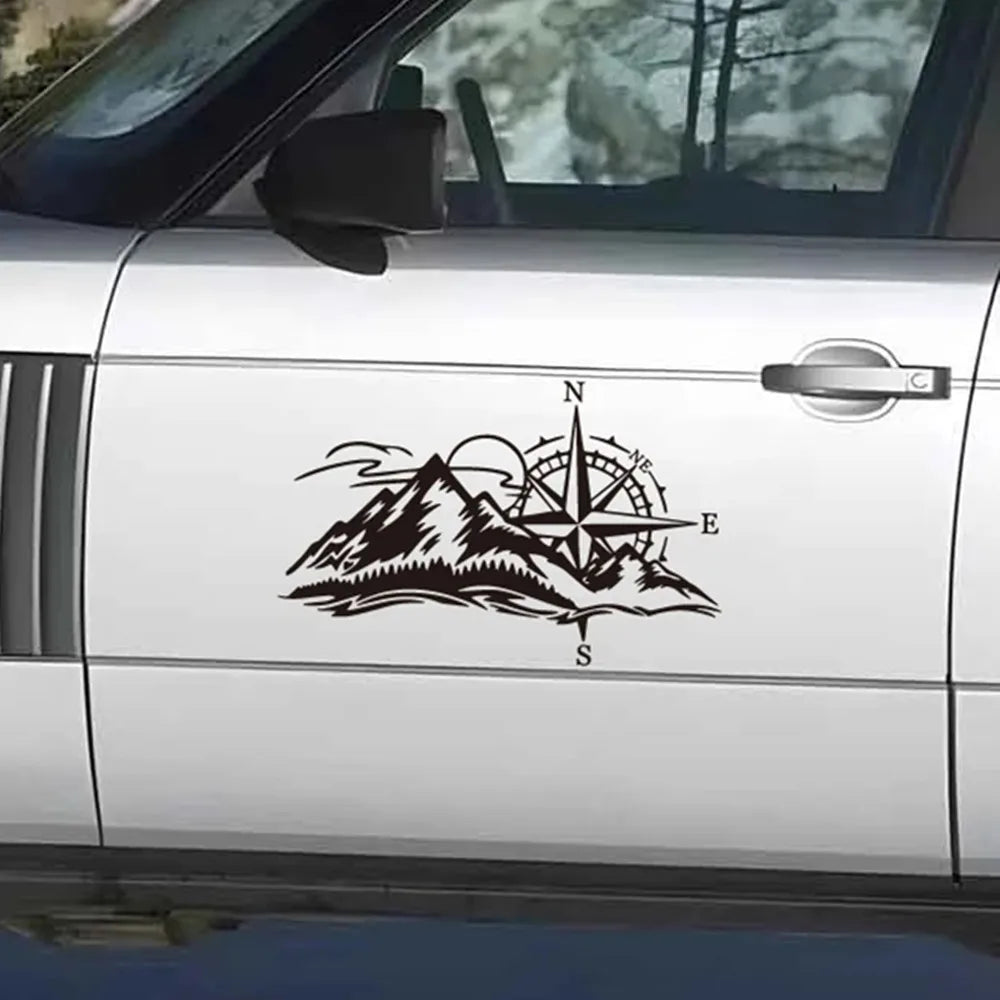 Compass and Mountain Peak Vinyl Sticker, Removable Waterproof Decal - view 6