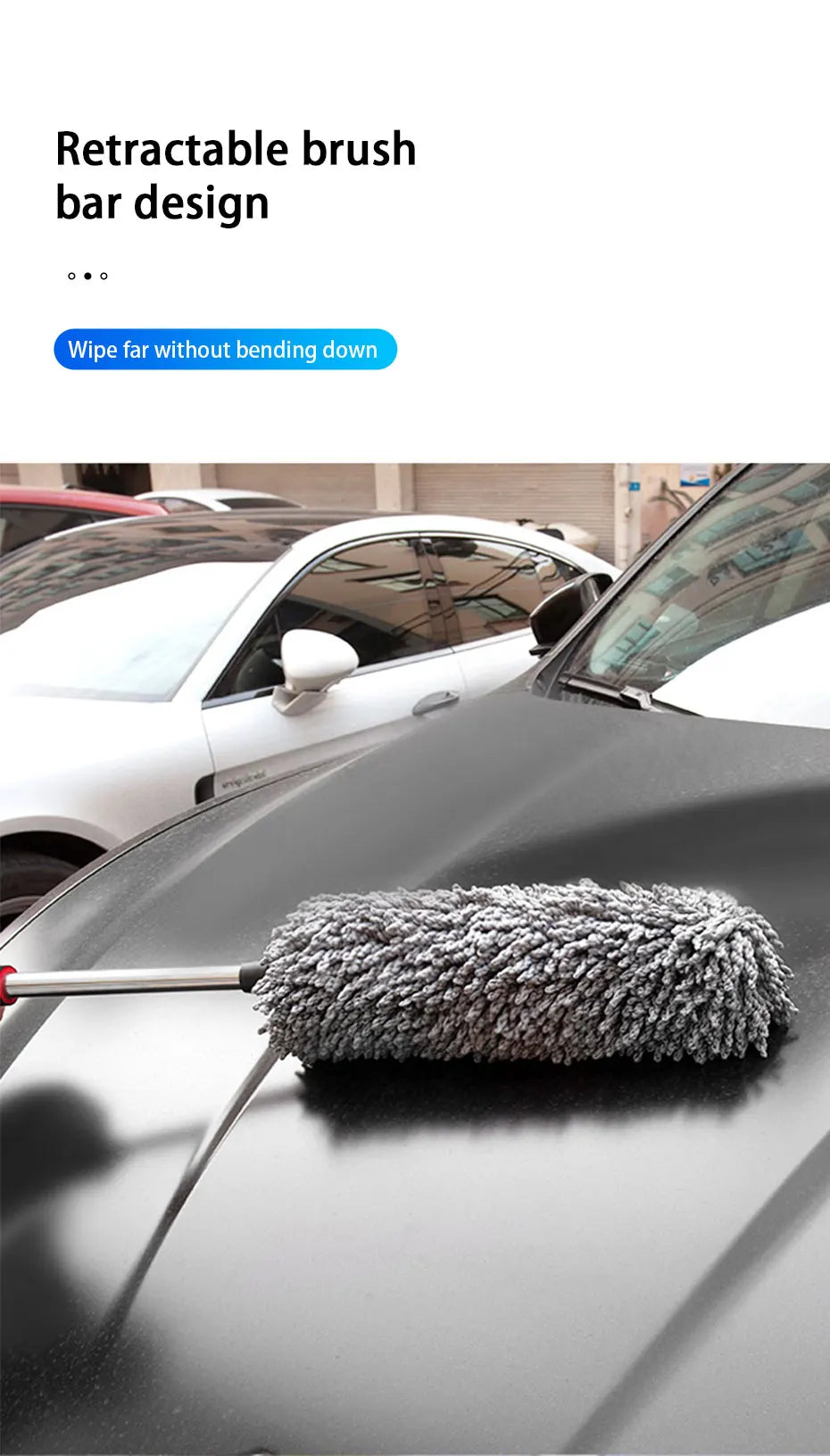 Retractable Microfiber Car Duster with Stainless Steel Handle