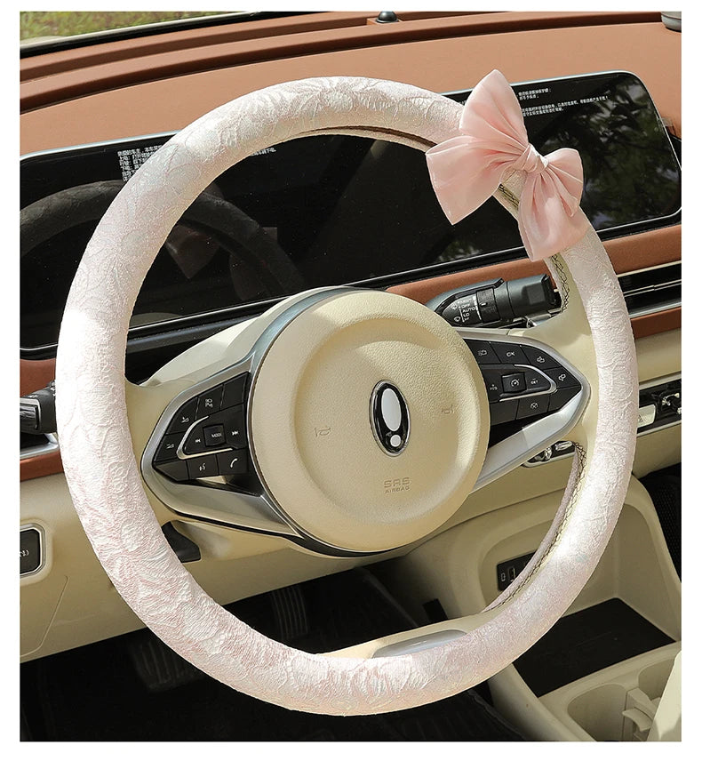 Bow and Lace Steering Wheel Cover, Round or D-Shape