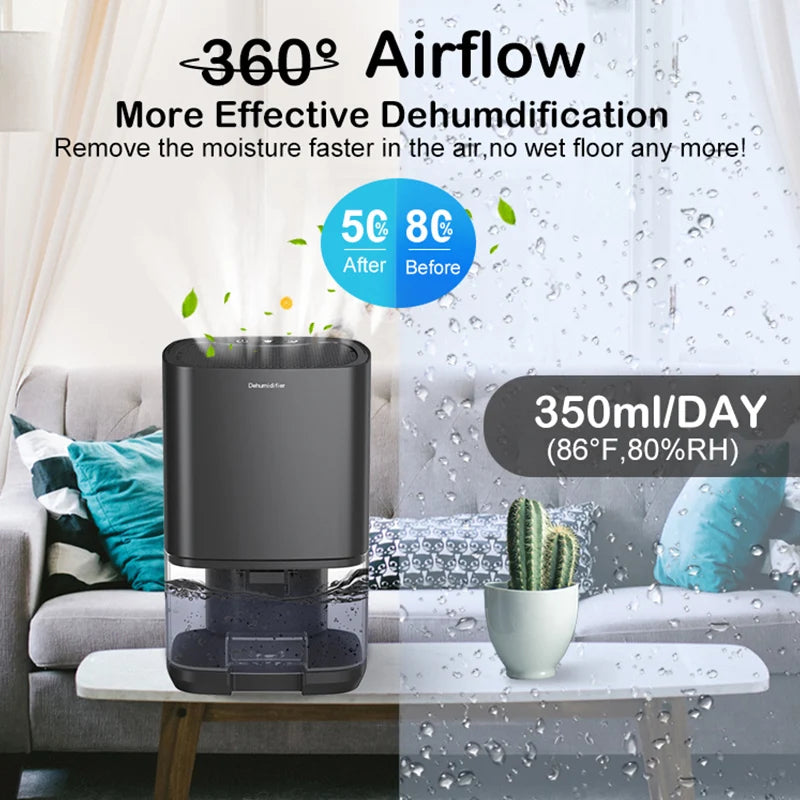 Portable Quiet Air Dehumidifier for Home, Bedroom, Office & Kitchen, US Plug