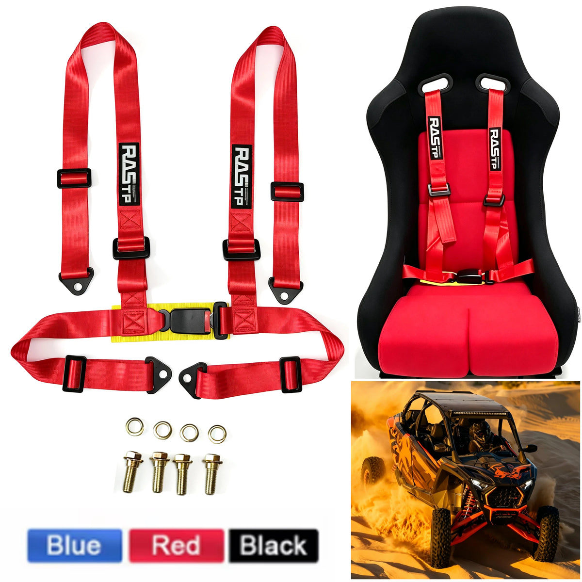 2" Universal 4PT 4 Point Racing Seat Belt Safety Harness Red/Blue/Black