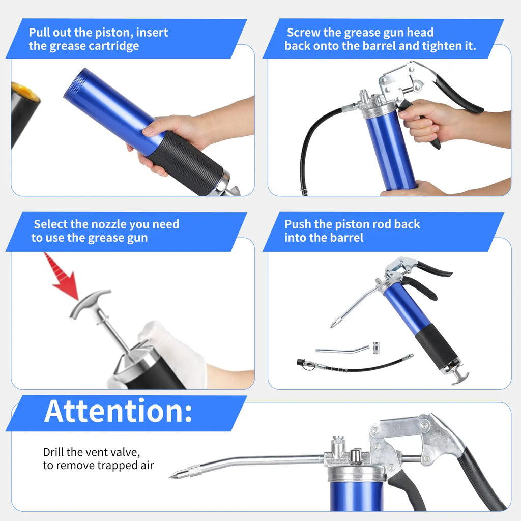 8000PSI Grease Gun Heavy Duty Pistol Grip Flex Hose Manual Grease Gun For SUV Truck General