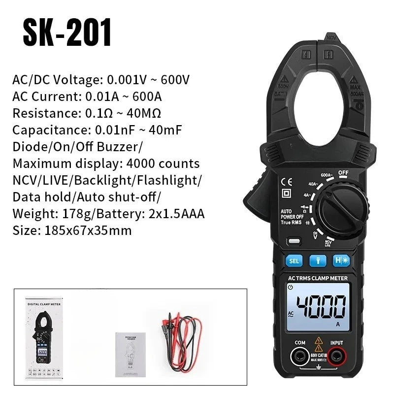 Clamp Meter Digital Multimeter 6000 Counts AC/DC Voltage Current NCV Resistance Capacitance Electrician Test Tool