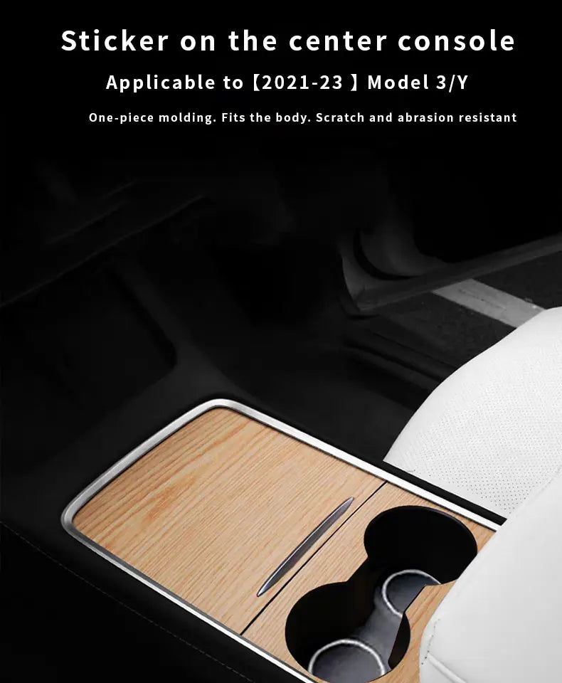 Wood Grain and Carbon Look Center Console Film for Tesla Model Y 2021-2023