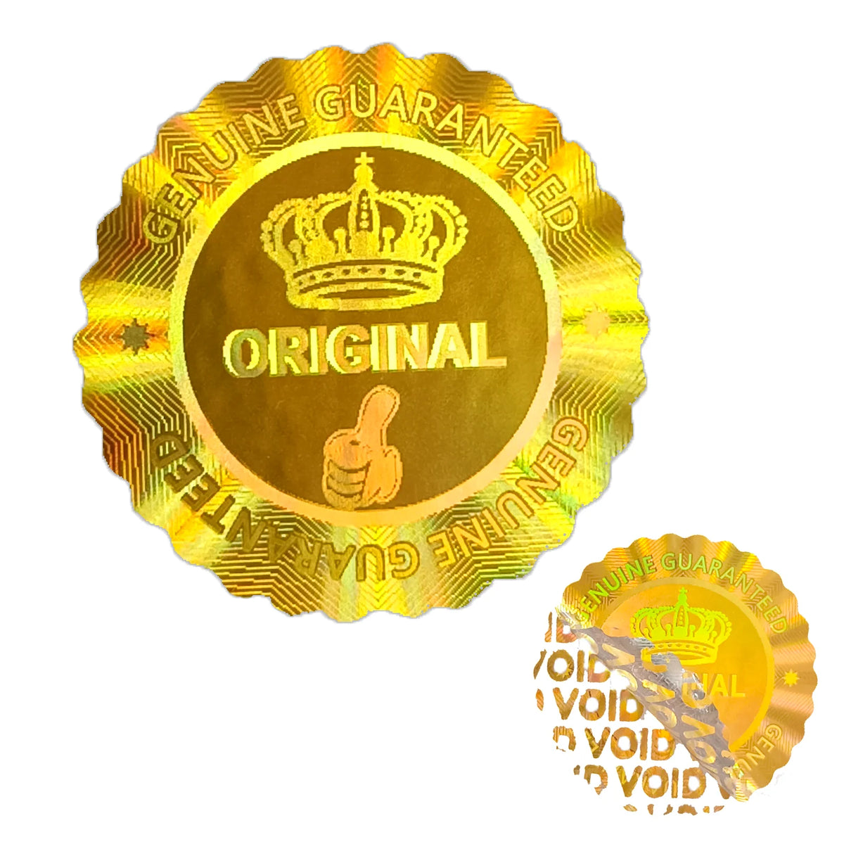 Holographic Tamper-Evident Seal Stickers with Crown Pattern