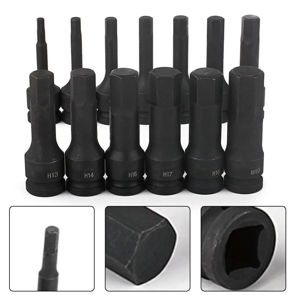 1/2 Inch Impact Hex Bit Socket Set H4-H22 Allen Bit Sockets for Car Bike Repair