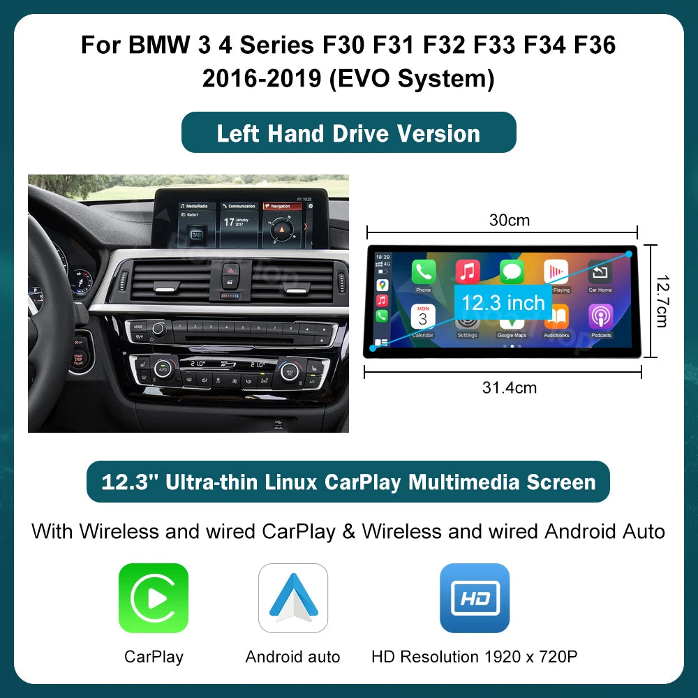 12.3-inch Wireless CarPlay Android Auto for BMW 3/4 Series 2012-2018 - image 9