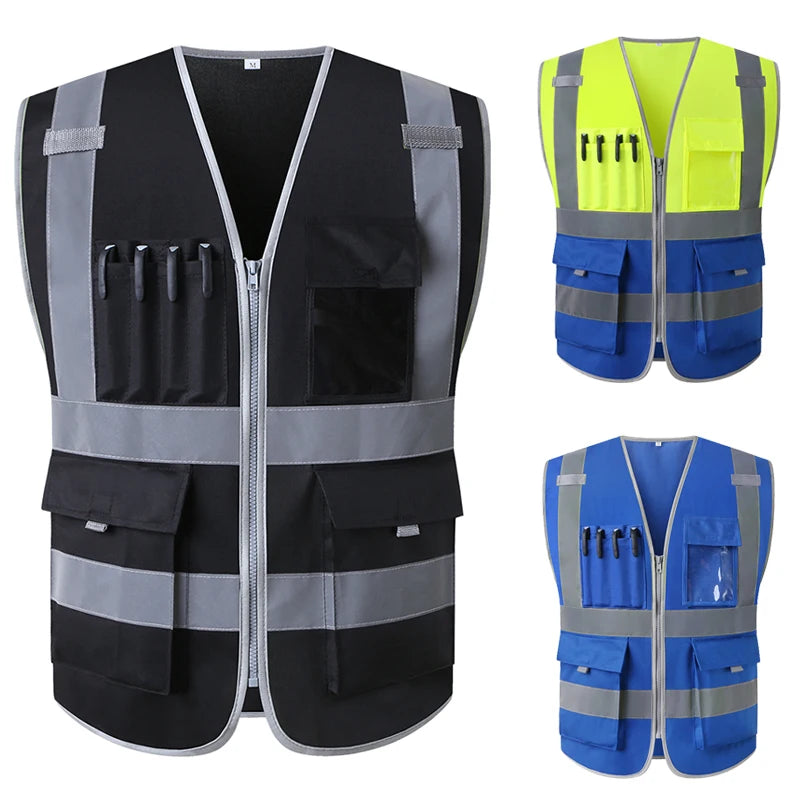 Hi Vis Work Vest construction building vest Workwear clothing work vest multi pocket black vest