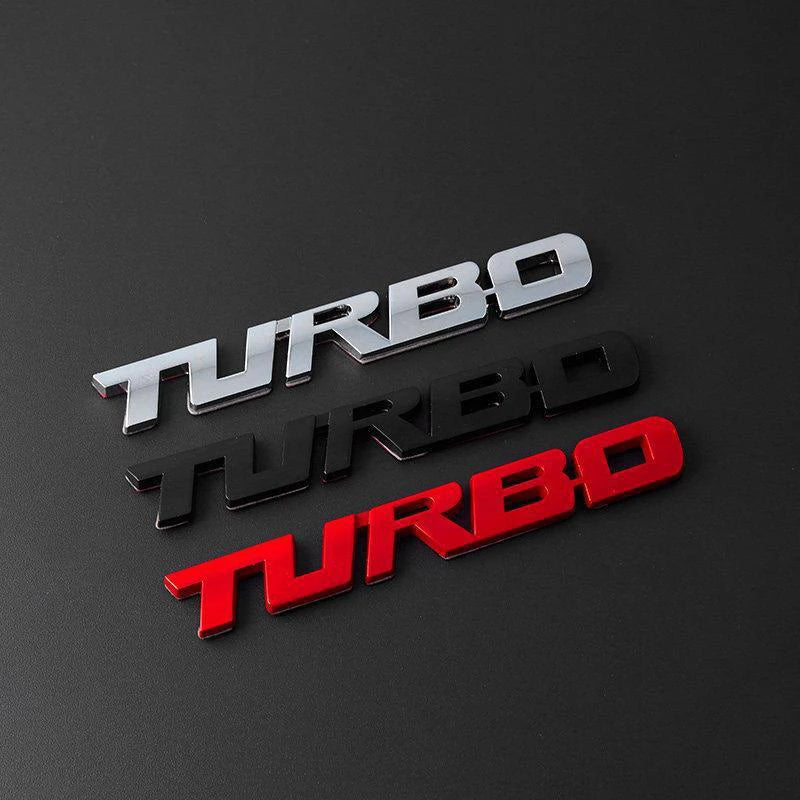 TURBO 3D Metal Lettering Car Sticker, Black, Red or Silver