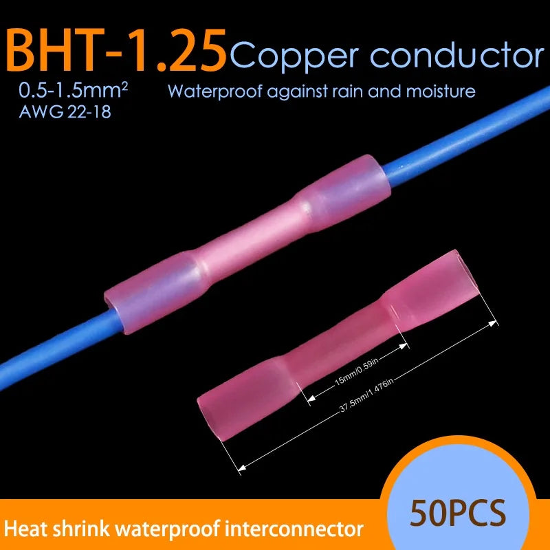 50-Piece Waterproof Heat Shrink Butt Splice Connectors Kit, 22-10 AWG