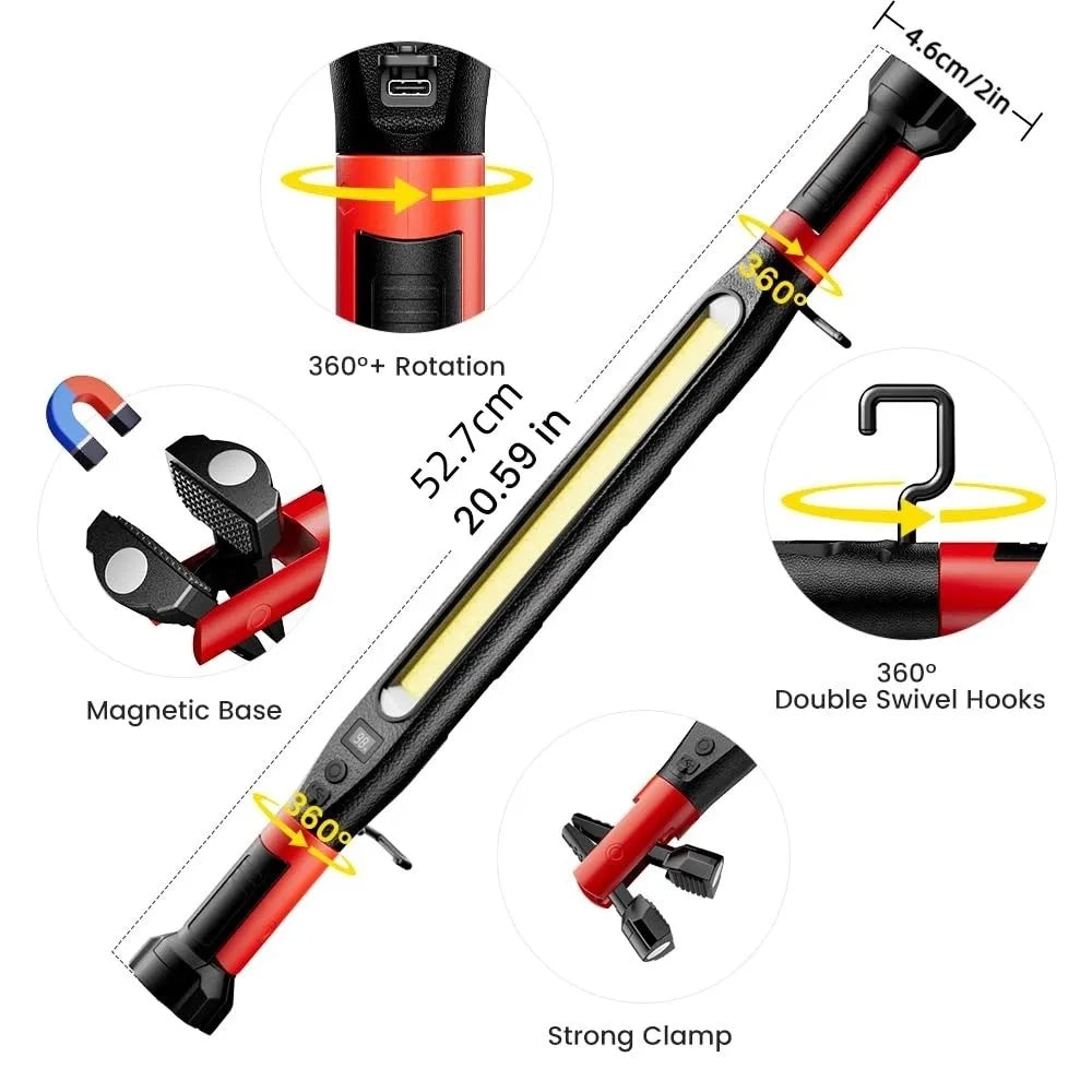 Magnetic LED Work Light Rechargeable IP65 Waterproof Maintenance Work Lights Digital Display Portable Flashlight For Car Repair
