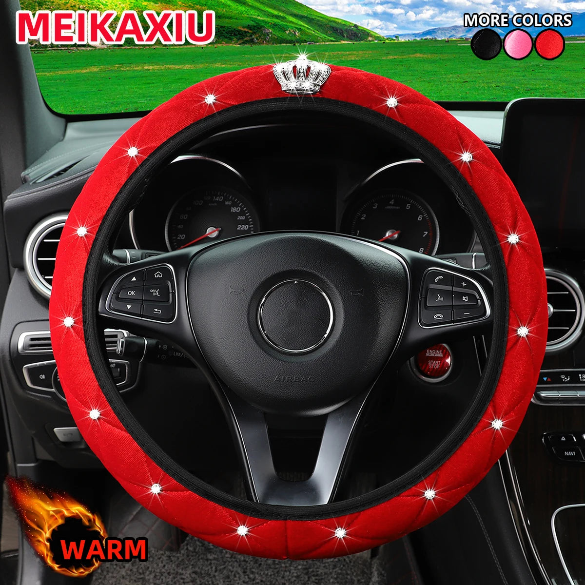 Fuzzy Bling Crown Steering Wheel Cover, No Inner Ring