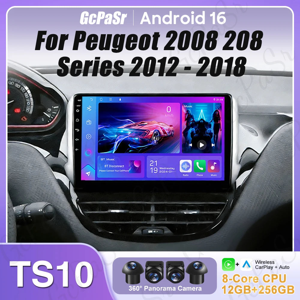 Peugeot 2008/208 10" Android 16 GPS Navigation Stereo (2012-2018)