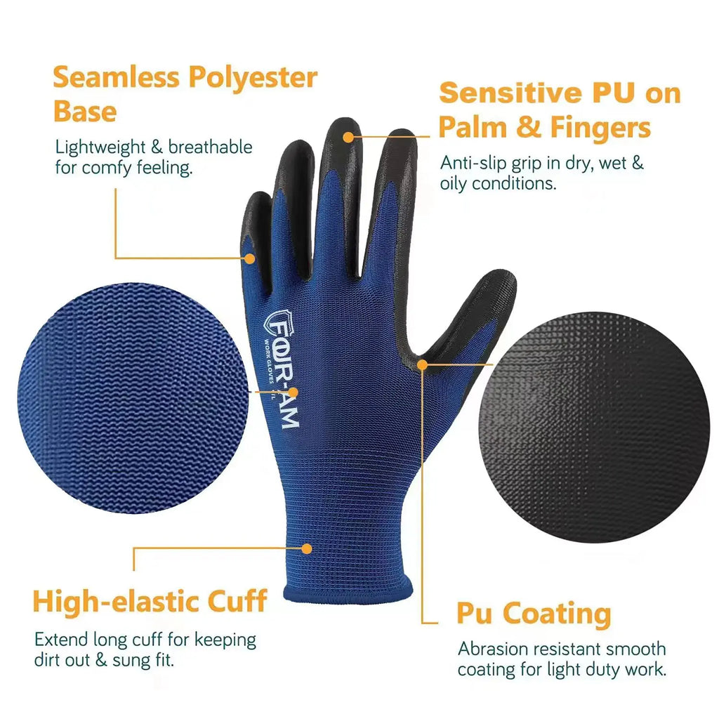 3 Pairs Ultra-Thin PU-Coated Work Gloves with Knit Cuff - image 2